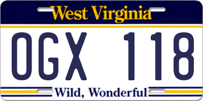 WV license plate OGX118