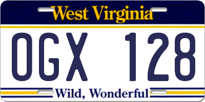 WV license plate OGX128