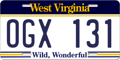 WV license plate OGX131
