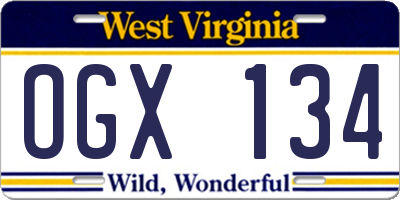 WV license plate OGX134