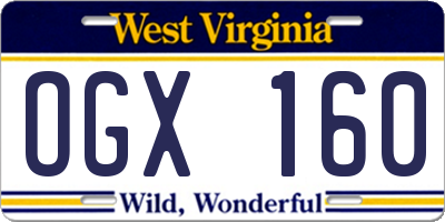 WV license plate OGX160