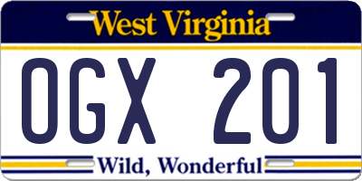 WV license plate OGX201