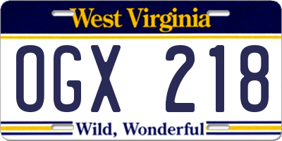 WV license plate OGX218