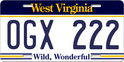 WV license plate OGX222