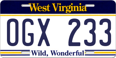 WV license plate OGX233