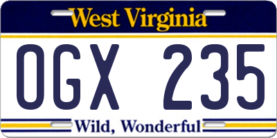 WV license plate OGX235