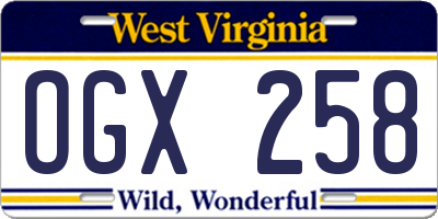 WV license plate OGX258