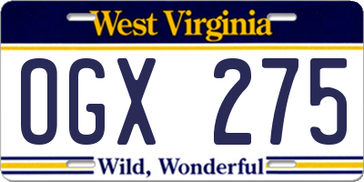 WV license plate OGX275