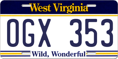 WV license plate OGX353