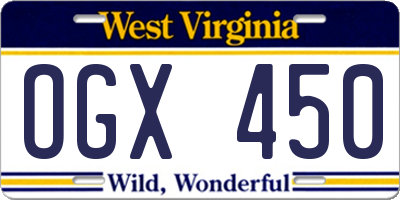 WV license plate OGX450