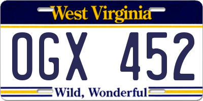 WV license plate OGX452