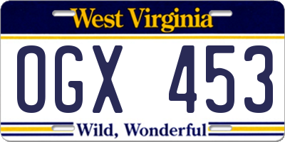 WV license plate OGX453
