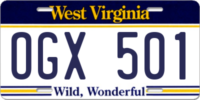WV license plate OGX501