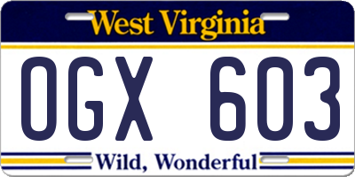 WV license plate OGX603