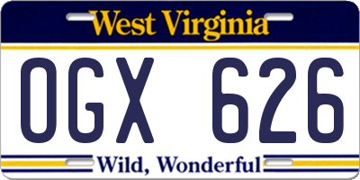 WV license plate OGX626