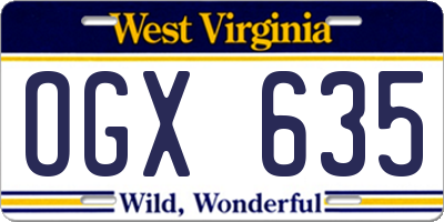 WV license plate OGX635