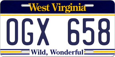 WV license plate OGX658
