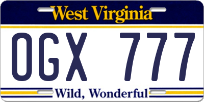 WV license plate OGX777