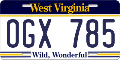 WV license plate OGX785