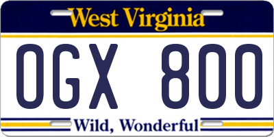 WV license plate OGX800