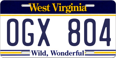 WV license plate OGX804