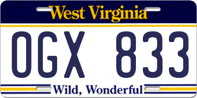 WV license plate OGX833