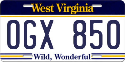 WV license plate OGX850