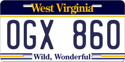 WV license plate OGX860
