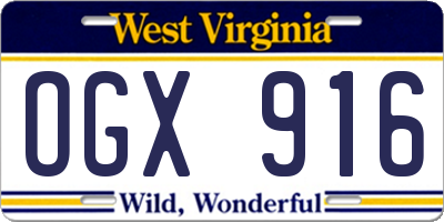WV license plate OGX916