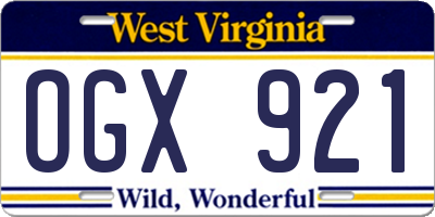 WV license plate OGX921