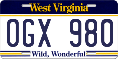 WV license plate OGX980