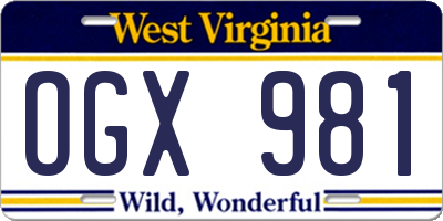 WV license plate OGX981