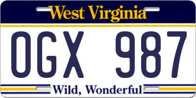 WV license plate OGX987