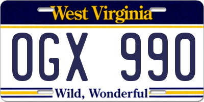 WV license plate OGX990