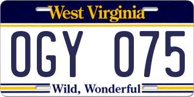 WV license plate OGY075