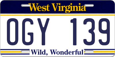 WV license plate OGY139