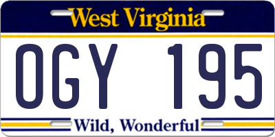 WV license plate OGY195