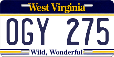WV license plate OGY275