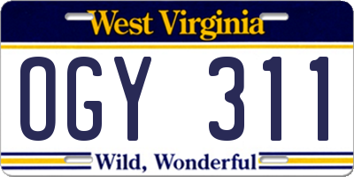 WV license plate OGY311