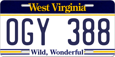 WV license plate OGY388