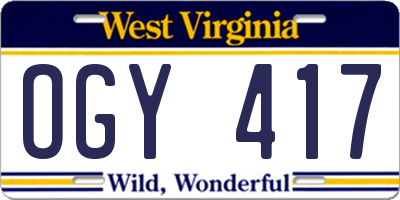 WV license plate OGY417