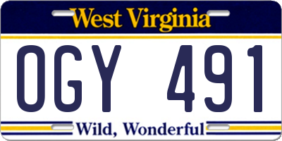 WV license plate OGY491