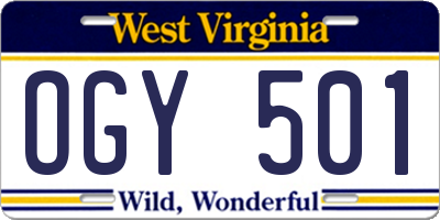 WV license plate OGY501