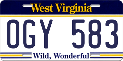 WV license plate OGY583