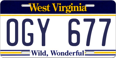 WV license plate OGY677
