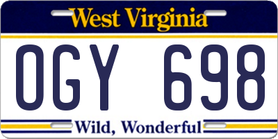 WV license plate OGY698