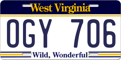 WV license plate OGY706