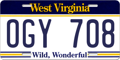 WV license plate OGY708