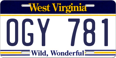 WV license plate OGY781