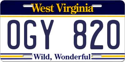 WV license plate OGY820